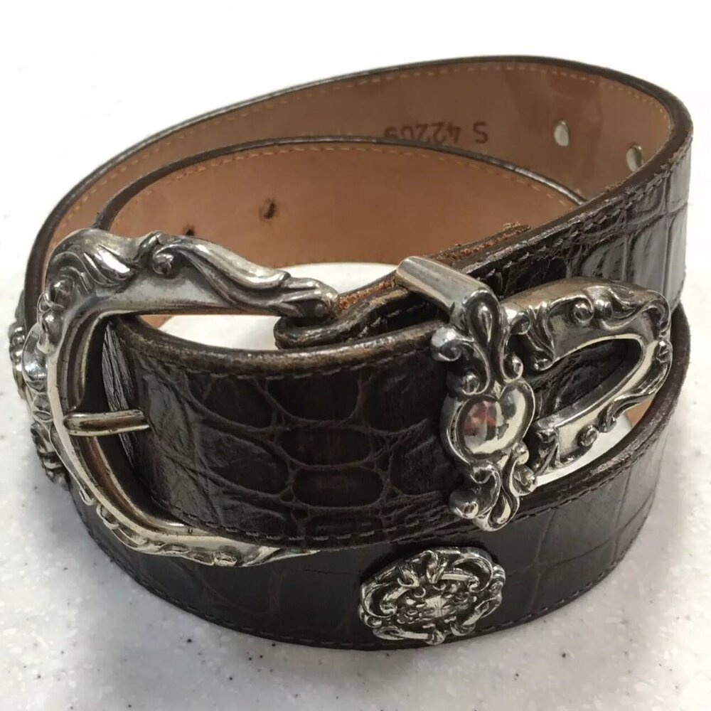 Brighton Women's Belt 1993 S#42209 Small Brown Leather w/ Silver Embellishments